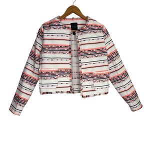 Belle Vere Womens Blazer Small White Coral Fringe Boho Artsy Office Career Work